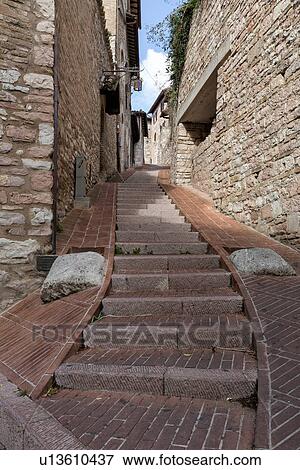 Medieval side street, Assisi, Umbria, Italy View Large Photo Image Stock Photo - Medieval side street, Assisi, Umbria, Italy. Fotosearch