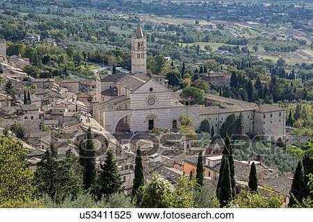 Stock Photography - Santa Chiara front view, Assisi, Umbria, Italy. Fotosearch