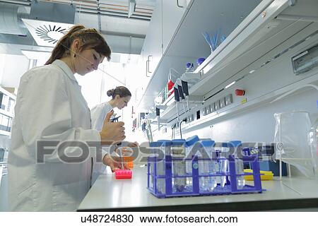 Stock Image - Biology lab technicians at work. Fotosearch