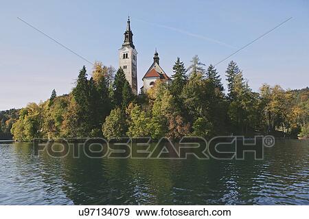 Church on Bled Island, Lake Bled, Slovenia View Large Photo Image Stock Photo - Church on Bled Island, Lake Bled, Slovenia. Fotosearch
