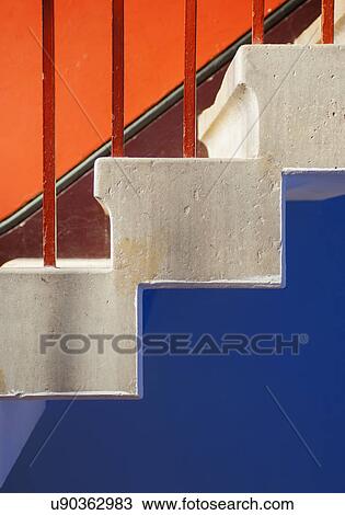 Stock Image - Close up of old multi-colored stairway. Fotosearch