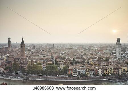 Stock Image - Elevated view of Verona, Italy. Fotosearch
