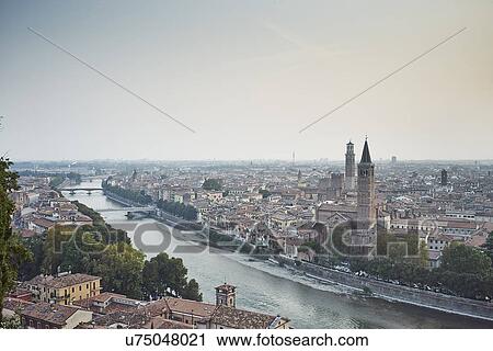 Stock Image - Elevated view of Verona, Italy. Fotosearch