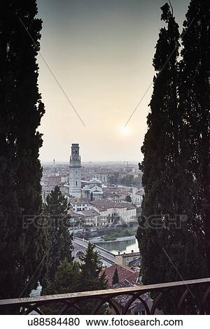 Stock Image - Elevated view of Verona, Italy. Fotosearch