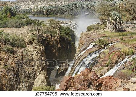 Stock Photography - Elevated view of waterfall, Epupa Falls, Namibia. Fotosearch