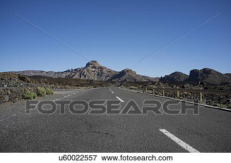 Stock Photo - Empty road, Teide National Park, Tenerife, Canary Islands, Spain. Fotosearch