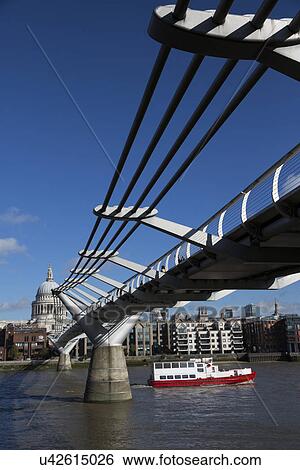 Millennium Bridge, River Thames, St Paul's Cathedral, London, England View Large Photo Image Stock Photograph - Millennium Bridge, River Thames, St Paul's Cathedral, London, England. Fotosearch