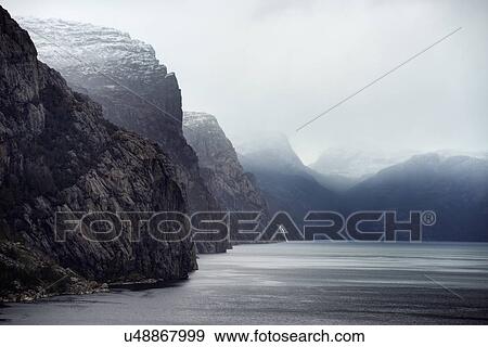 Misty view of Lysefjord, Rogaland County, Norway View Large Photo Image Stock Photo - Misty view of Lysefjord, Rogaland County, Norway. Fotosearch