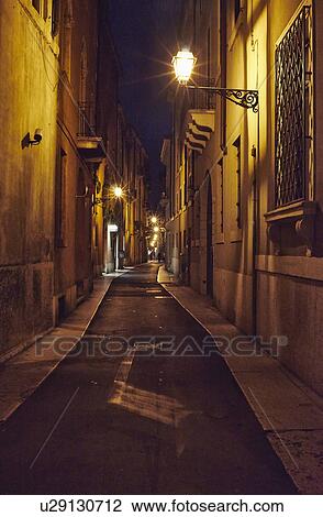 Narrow street at dusk, Verona, Italy, View Large Photo Image Stock Image - Narrow street at dusk, Verona, Italy,. Fotosearch
