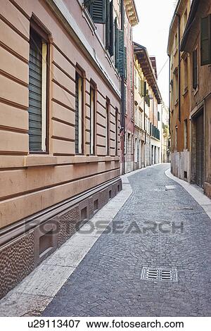 Narrow street, Verona, Italy View Large Photo Image Stock Photo - Narrow street, Verona, Italy. Fotosearch