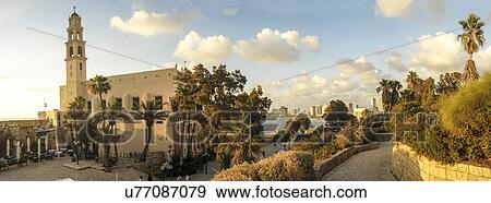 Panorama of old Jaffa with St. Peter church and Monastery on the left. Tel Aviv can be seen in the distance View Large Photo Image Stock Photo - Panorama of old Jaffa with St. Peter church and Monastery on the left. Tel Aviv can be seen in the distance. Fotosearch