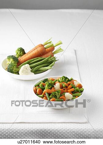 Raw vegetables in bowl with bowl of boiled vegetables View Large Photo Image Stock Image - Raw vegetables in bowl with bowl of boiled vegetables. Fotosearch