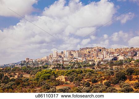 View of Agrigento taken from Valley of the Temples, Sicily, Italy View Large Photo Image Stock Photo - View of Agrigento taken from Valley of the Temples, Sicily, Italy. Fotosearch