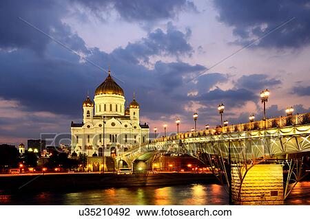 View of Cathedral of Christ the Saviour and Patriarshy Bridge over Moskva river at night, Moscow, Russia View Large Photo Image Stock Image - View of Cathedral of Christ the Saviour and Patriarshy Bridge over Moskva river at night, Moscow, Russia. Fotosearch