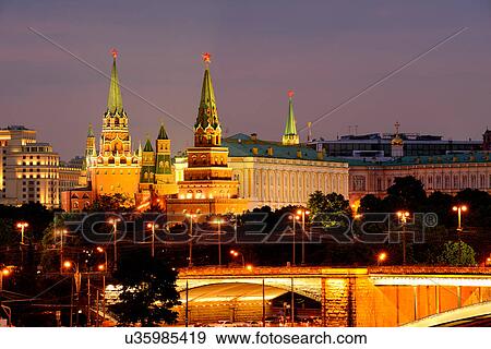 View of Kremlin towers and the Bolshoy Kamenny bridge at night, Moscow, Russia View Large Photo Image Stock Photo - View of Kremlin towers and the Bolshoy Kamenny bridge at night, Moscow, Russia. Fotosearch