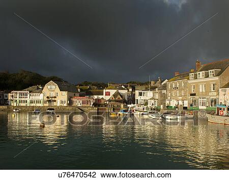View of Padstow harbor and stormy sky, Cornwall, England View Large Photo Image Stock Image - View of Padstow harbor and stormy sky, Cornwall, England. Fotosearch