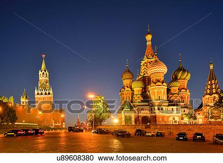 View of Red Square, Kremlin towers and Saint Basils Cathedral at night, Moscow, Russia View Large Photo Image Stock Image - View of Red Square, Kremlin towers and Saint Basils Cathedral at night, Moscow, Russia. Fotosearch