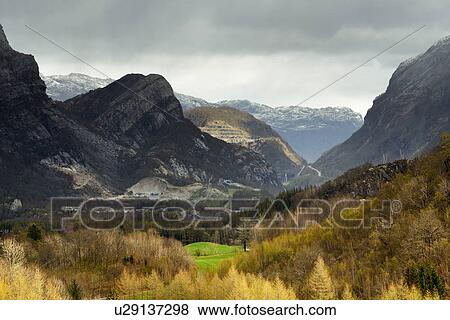 View of valley and distant mountains, Rogaland County, Norway View Large Photo Image Stock Photo - View of valley and distant mountains, Rogaland County, Norway. Fotosearch