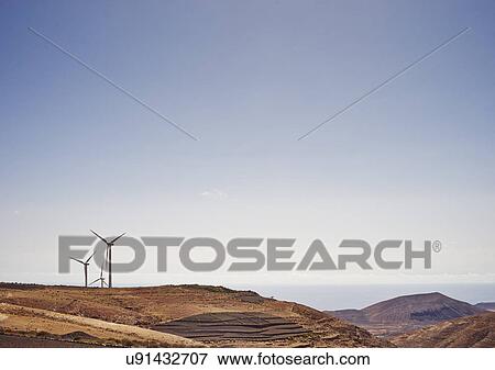 Wind turbines, Lanzarote, Spain View Large Photo Image Stock Photo - Wind turbines, Lanzarote, Spain. Fotosearch