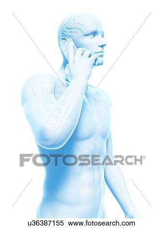 Stock Illustration - Person using a mobile phone, illustration. Fotosearch