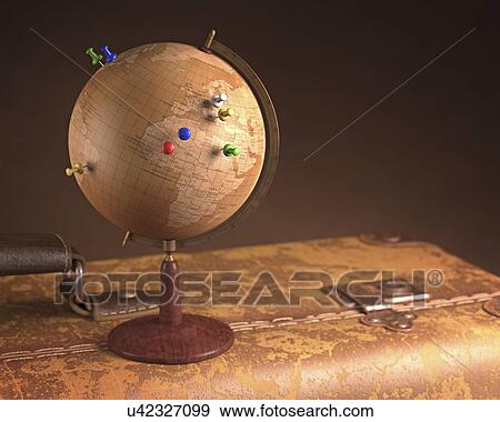 Stock Illustration - Vintage globe and suitcase. Fotosearch