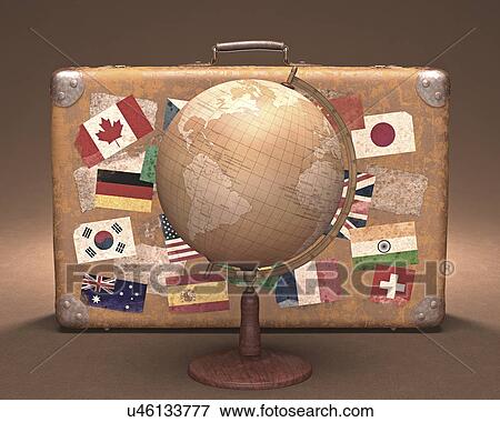 Vintage globe and suitcase View Large Illustration Stock Illustration - Vintage globe and suitcase. Fotosearch