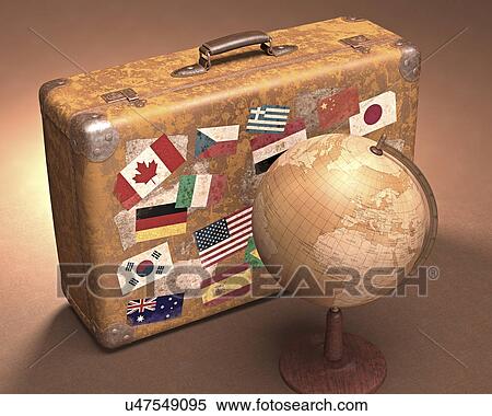 Stock Illustration - Vintage globe and suitcase. Fotosearch