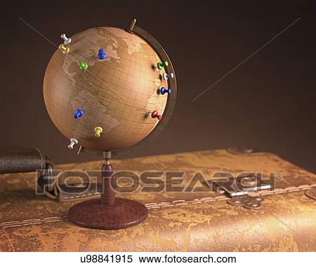 Stock Illustration - Vintage globe and suitcase. Fotosearch