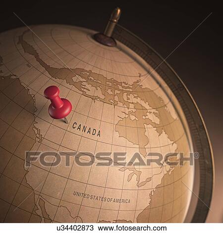 Drawing - Vintage globe with a push pin. Fotosearch