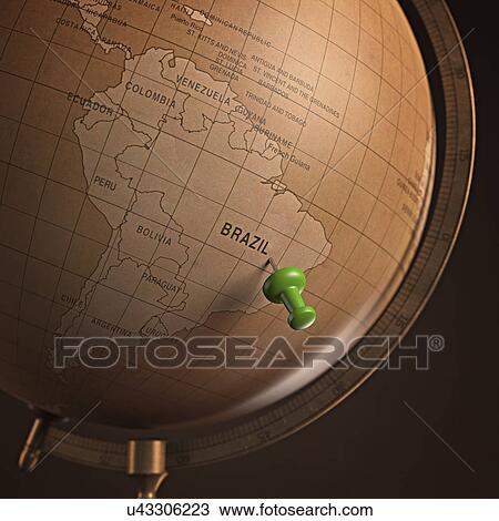 Drawing - Vintage globe with a push pin. Fotosearch