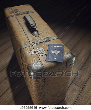Vintage suitcase with passport View Large Illustration Stock Illustration - Vintage suitcase with passport. Fotosearch