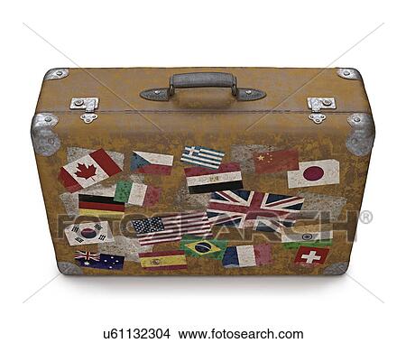 Stock Illustration - Vintage suitcase with stickers. Fotosearch