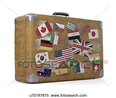 Stock Illustration - Vintage suitcase with stickers. Fotosearch