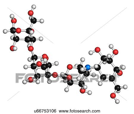 Stock Illustration - Acarbose diabetes drug molecule. Fotosearch