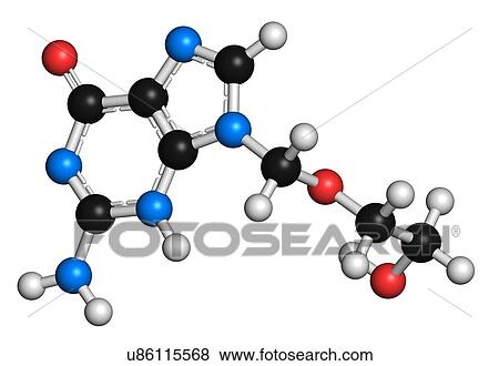 Stock Illustration - Aciclovir herpes drug molecule. Fotosearch