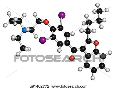Drawing - Amiodarone antiarrhythmic drug molecule. Fotosearch