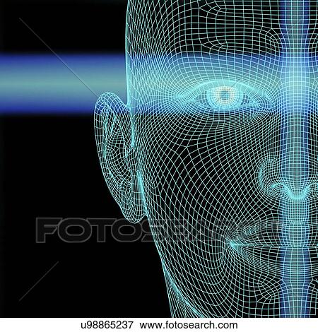 Stock Illustration - Biometric polygon head with scanlines. Fotosearch