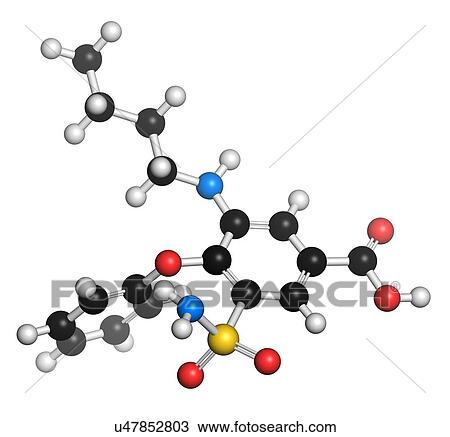 Drawing - Bumetanide heart failure drug molecule. Fotosearch
