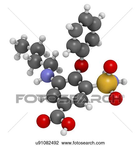 Drawing - Bumetanide heart failure drug molecule. Fotosearch