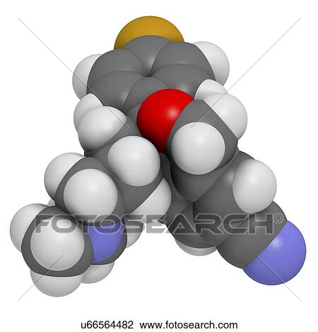 Citalopram anti-depressant drug molecule View Large Illustration Drawing - Citalopram anti-depressant drug molecule. Fotosearch