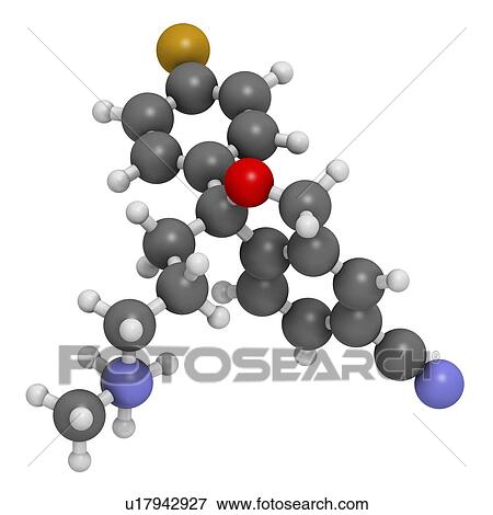 Stock Illustration - Citalopram anti-depressant drug molecule. Fotosearch