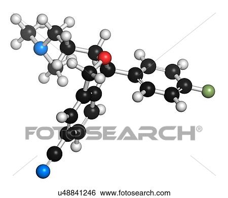 Stock Illustration - Citalopram anti-depressant drug molecule. Fotosearch