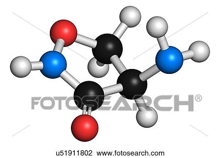 Drawing - Cycloserine tuberculosis drug molecule. Fotosearch