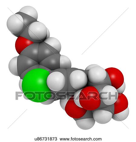 Drawing - Dapagliflozin diabetes drug molecule. Fotosearch