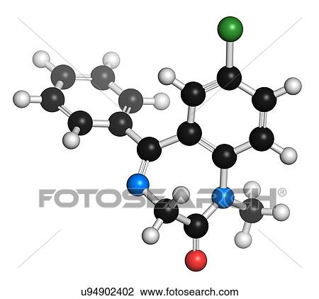 Drawing - Diazepam benzodiazepine drug molecule. Fotosearch