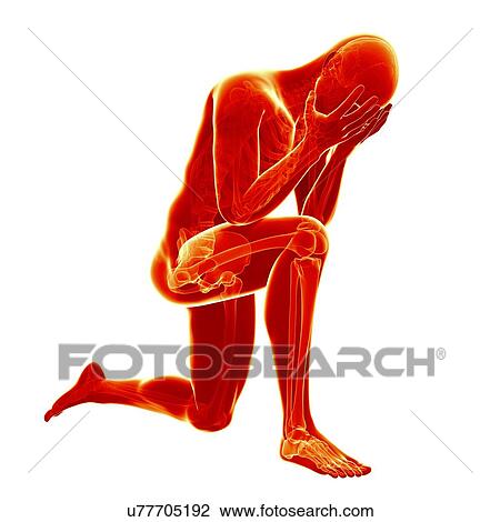 Human kneeling in pain, illustration View Large Illustration Drawing - Human kneeling in pain, illustration. Fotosearch