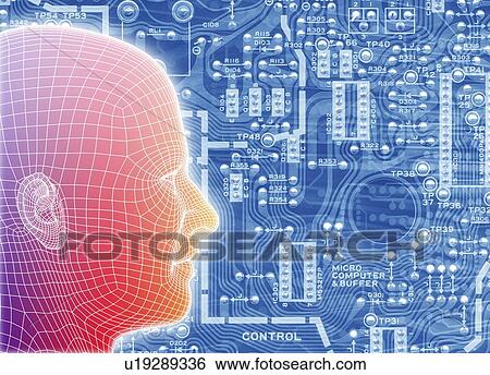 Printed circuit board and wireframe head View Large Illustration Stock Illustration - Printed circuit board and wireframe head. Fotosearch