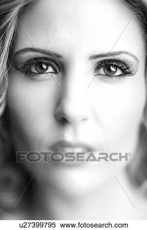 Stock Photography - Black and white head shot . Fotosearch