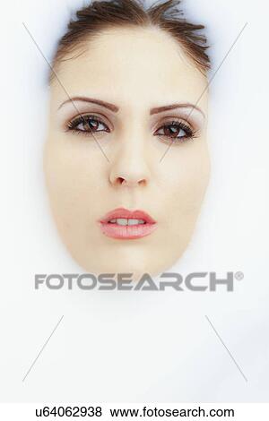 Stock Photo - Woman with white fluffy collar. Fotosearch