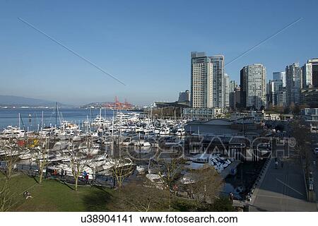 Stock Image - Boats at marina, Coal Harbour, Vancouver, British Columbia, Canada. Fotosearch